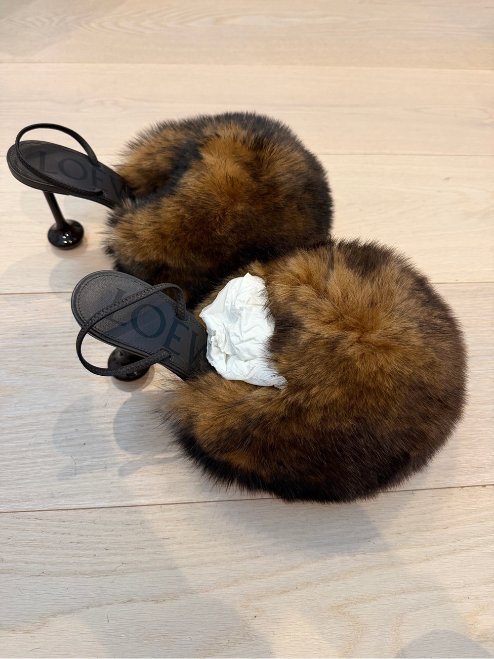 LOEWE Toy Faux Fur Slingback Pumps Brown